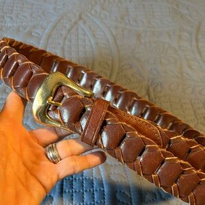 Brown Leather Woven Belt
